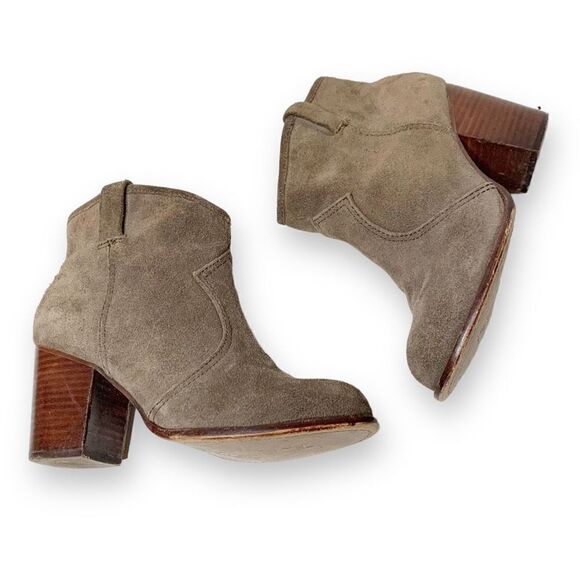 Splendid Lakota Taupe Tan Suede Stacked Heel Ankle Bootie Women’s Size 6 - FLAWS - Picture 7 of 10